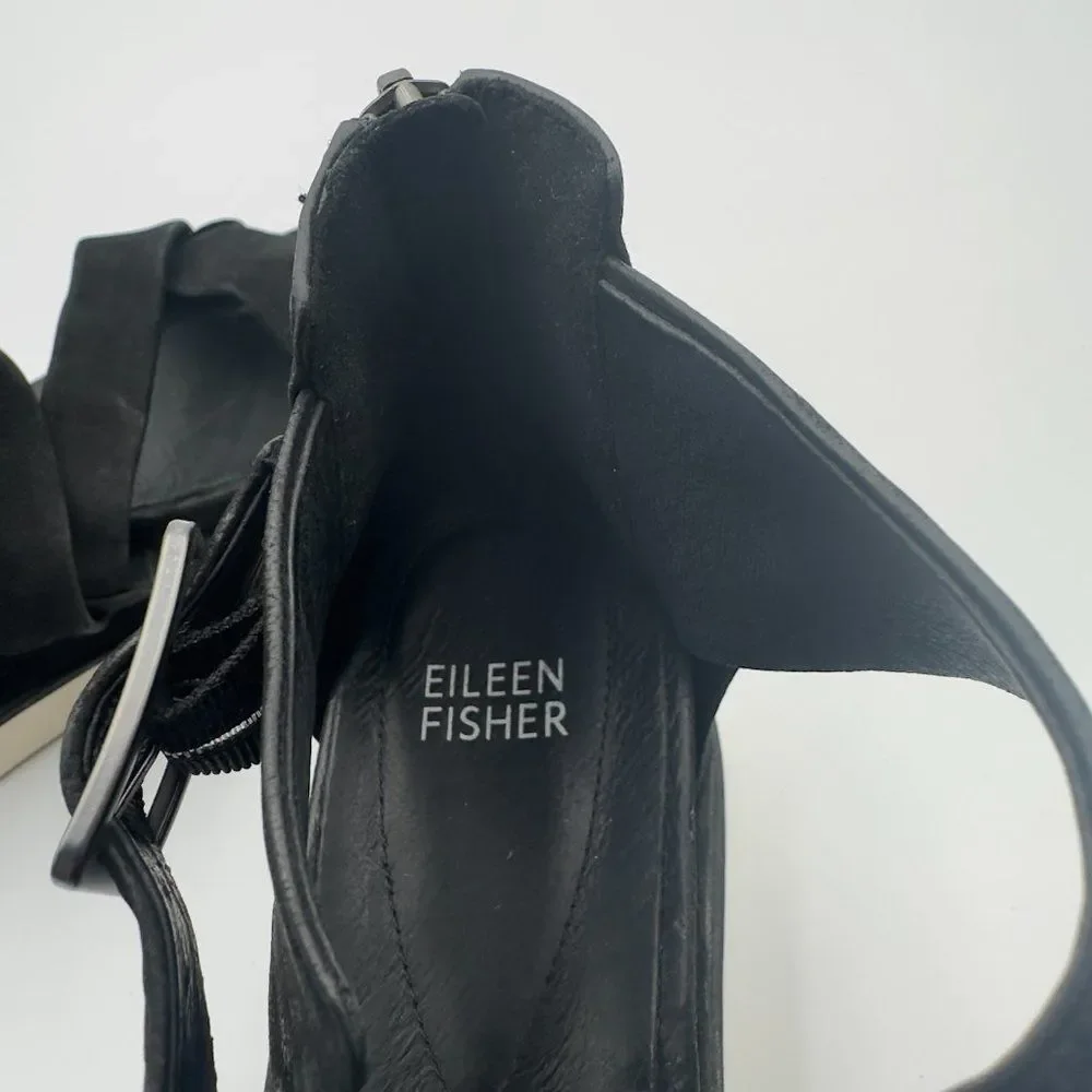 Eileen Fisher Suede Boost Wedge Sandal with crisscross strap, Back zip. Size 9.5